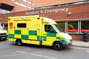 An ambulance parked in front of A&E